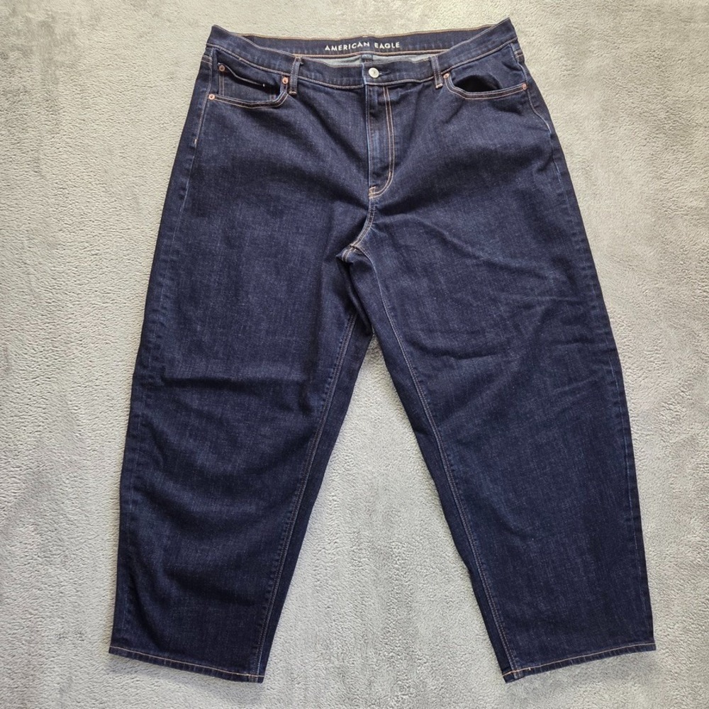 American Eagle Jeans Barrel 18 Blue Barrel Leg Mid Rise Dark Wash Denim
